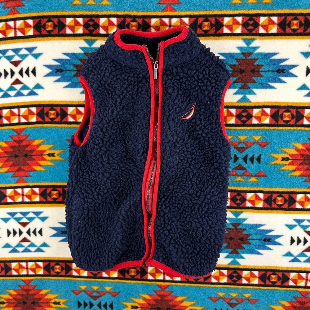 Nautica Fleece Vest Full Zip Sleeveless Puffer Navy‎ Blue Red Trim 4T